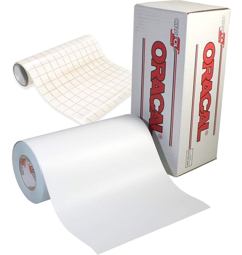 ORACAL 651 Matte White Adhesive Craft Vinyl 12 Inches Roll For Cameo, Cricut & Silhouette Including Free Roll Of Clear Transfer Paper (6 Feet x 12 Inches) - Image 1